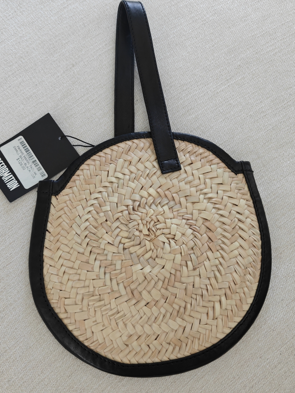 Reformation Parme Marin Tadlak Small Straw Bag with Black Trim NWT - Picture 5 of 6